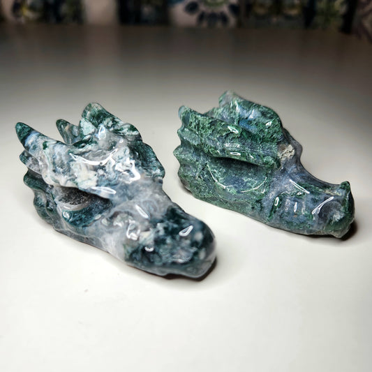 Moss Agate Dragon Head
