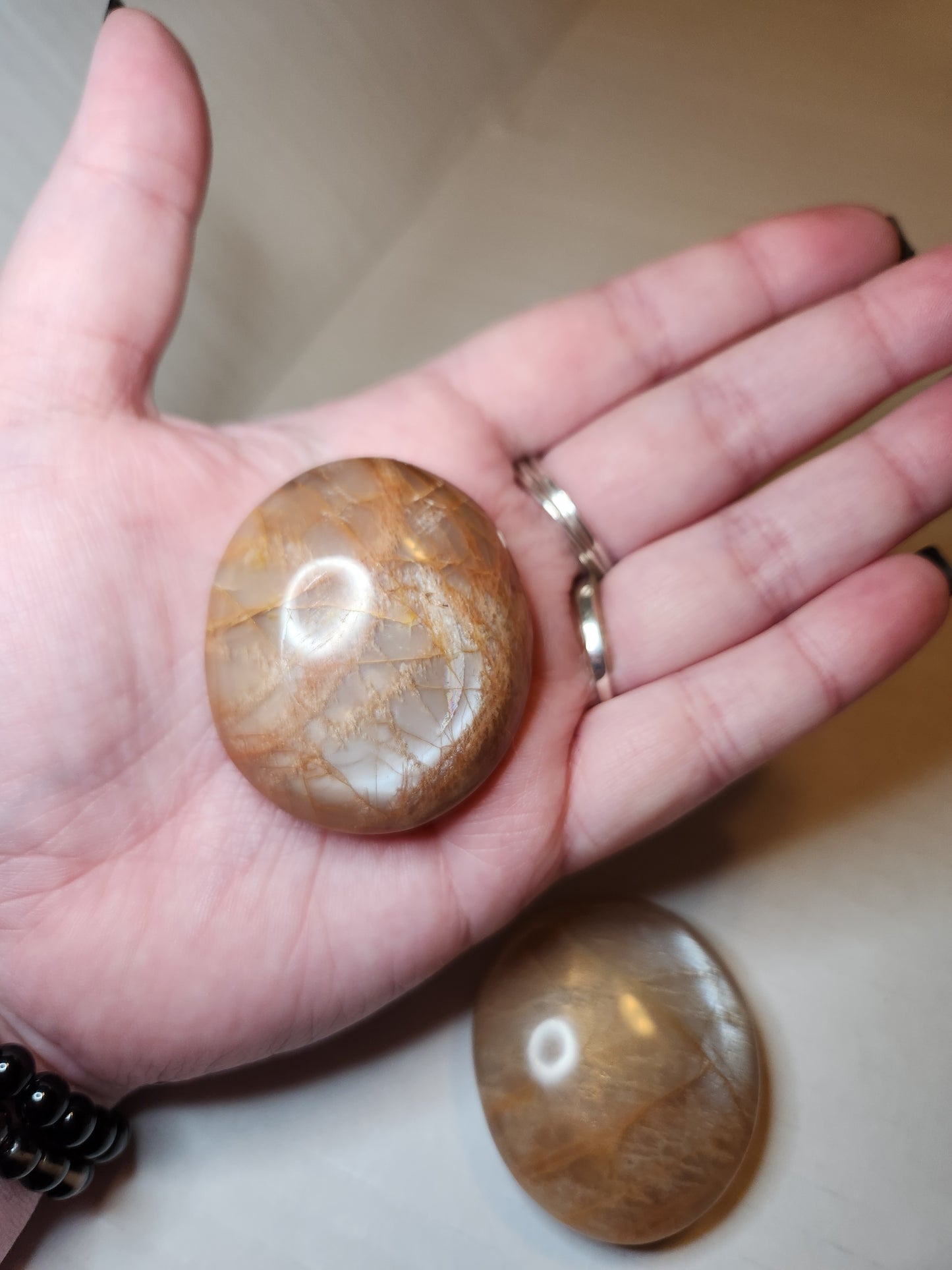 Peach Moonstone Palm Stone