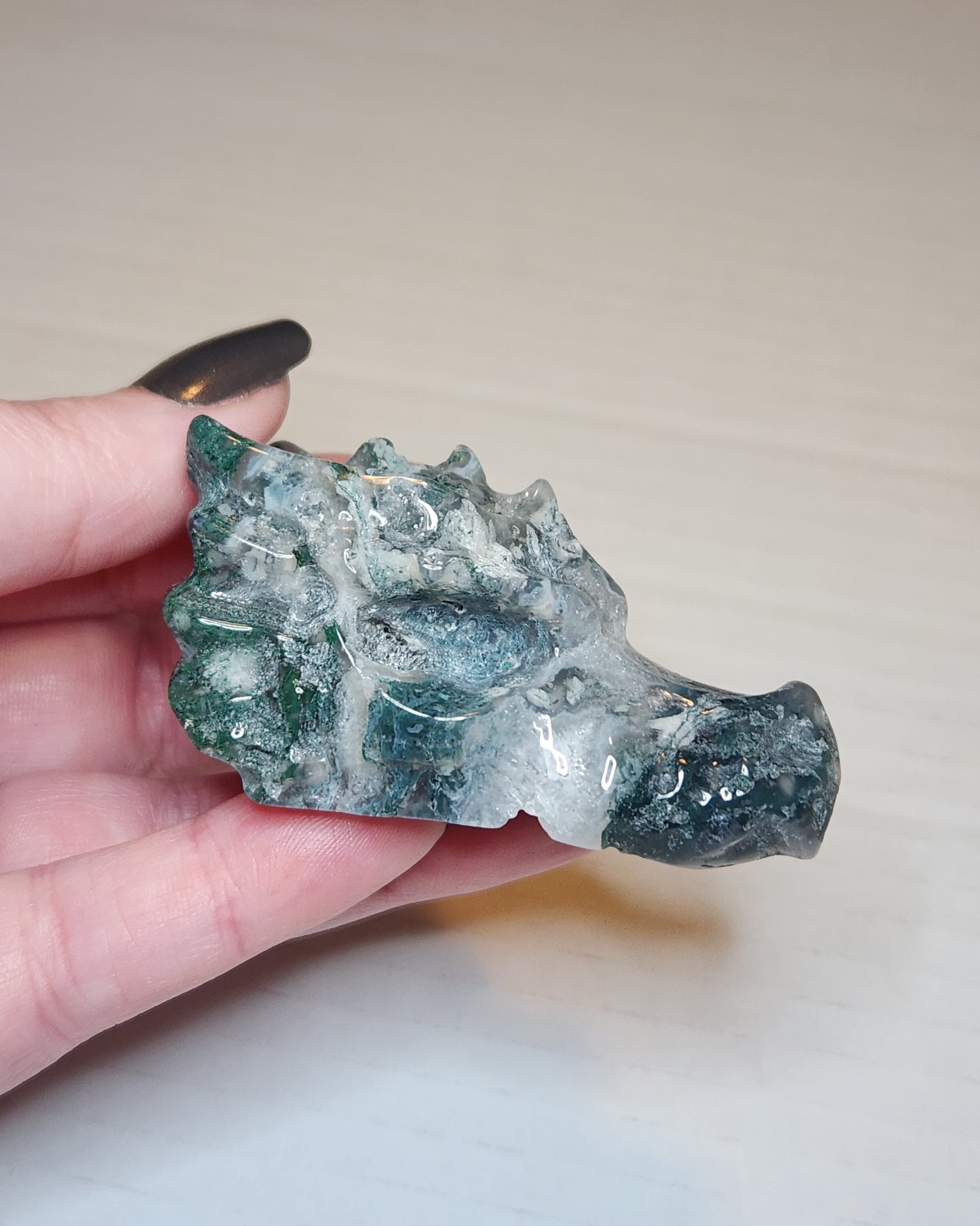 Moss Agate Dragon Head