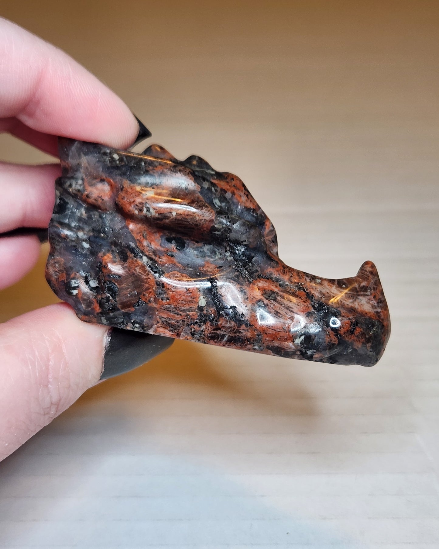 Red Larvikite Dragon Head