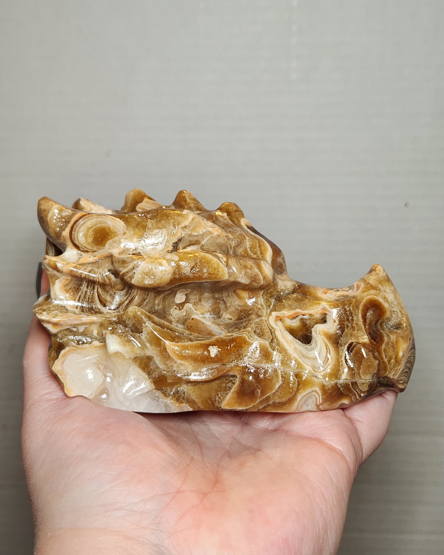 Amber Calcite Dragon Head