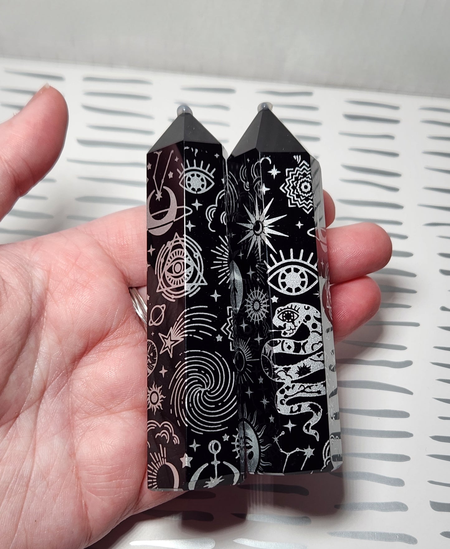 Black Obsidian Etched Tower