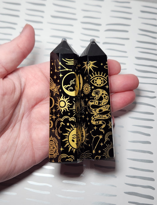 Black Obsidian Etched Tower