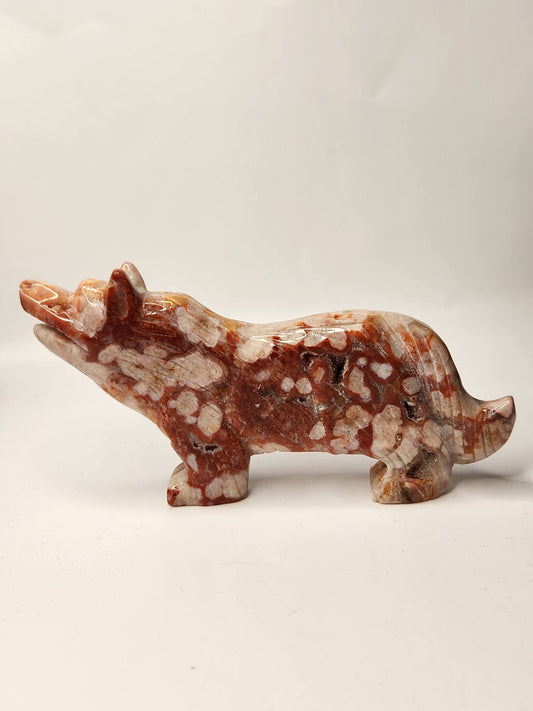Carnelian X Flower Agate Wolf