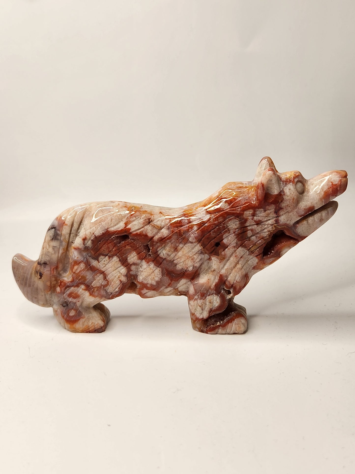 Carnelian X Flower Agate Wolf