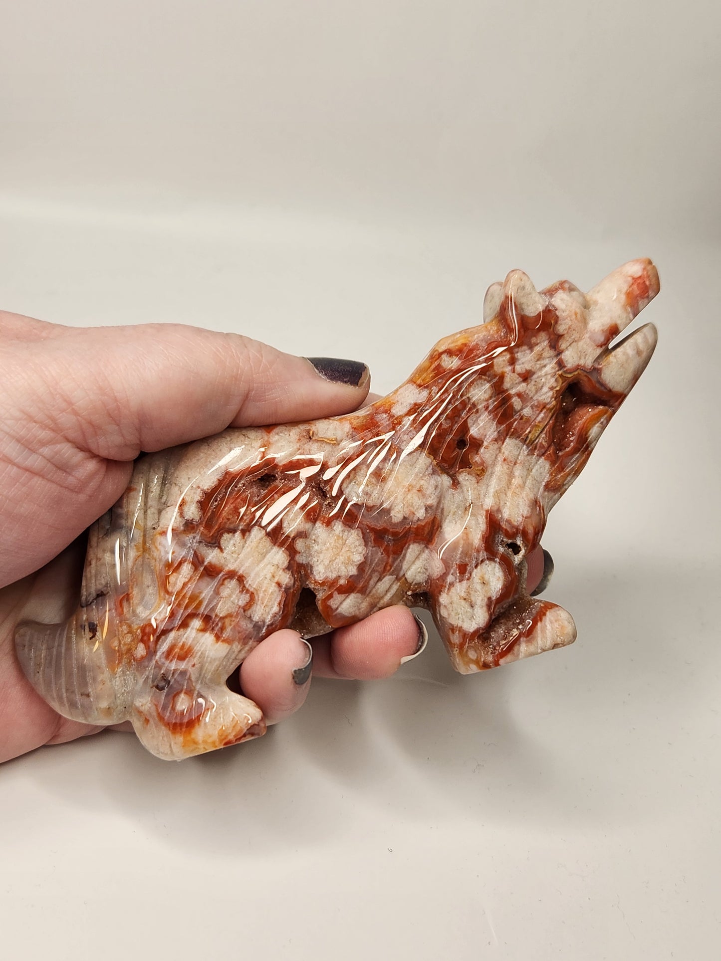 Carnelian X Flower Agate Wolf