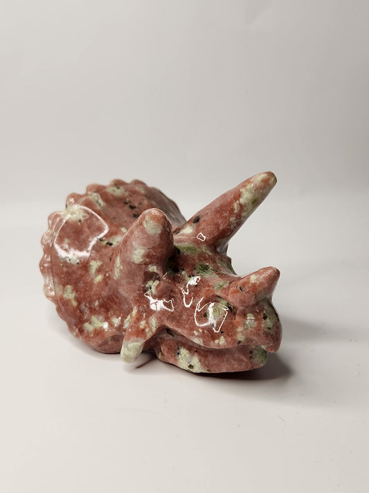 Red Aventurine with Serpentine Triceratops Head
