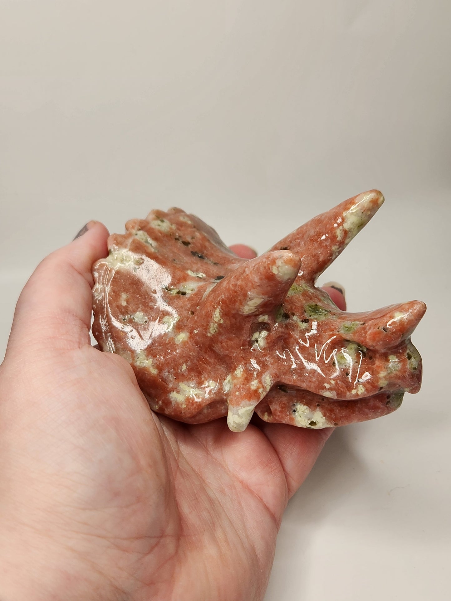 Red Aventurine with Serpentine Triceratops Head