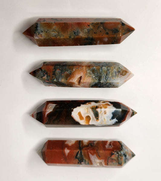 Carnelian X Moss Agate Double Point