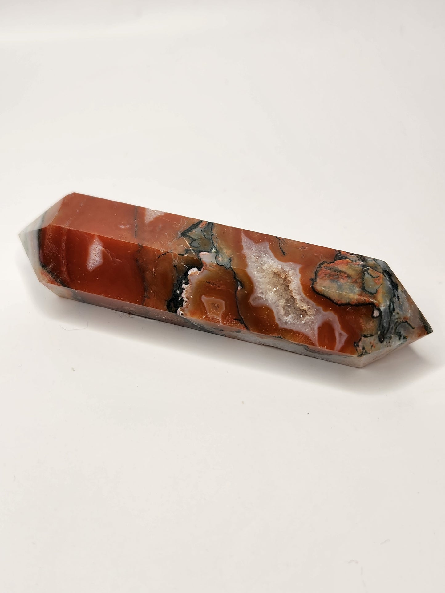 Carnelian X Moss Agate Double Point