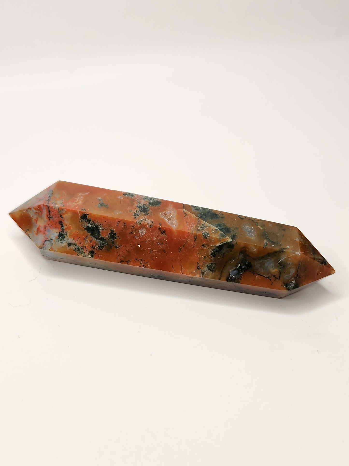 Carnelian X Moss Agate Double Point