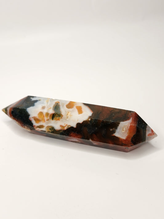 Carnelian X Moss Agate Double Point