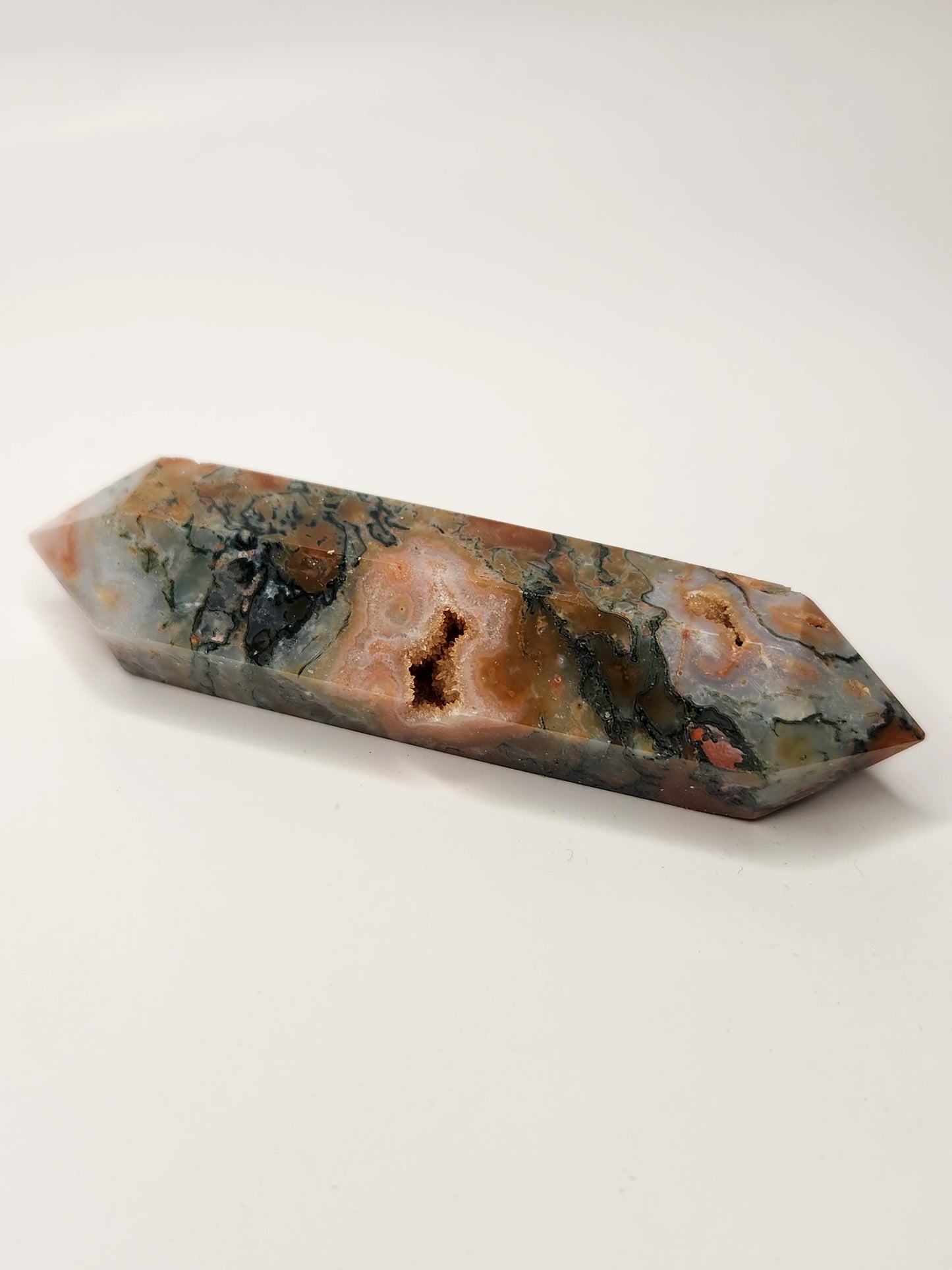 Carnelian X Moss Agate Double Point
