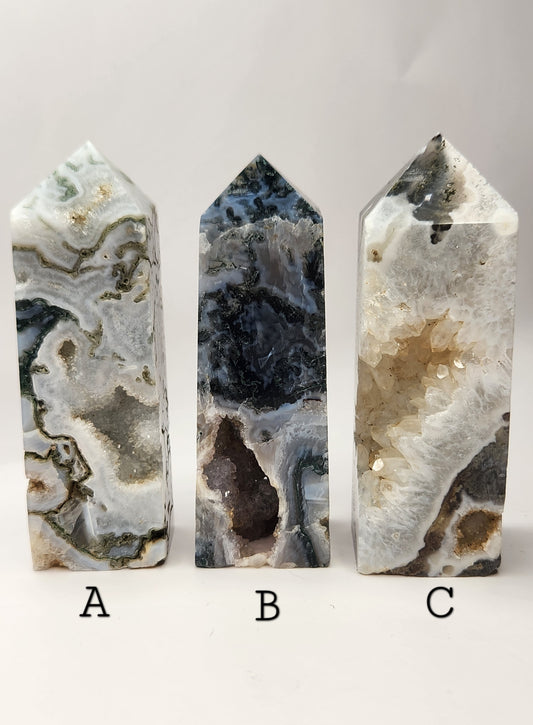 Druzy Moss Agate Tower