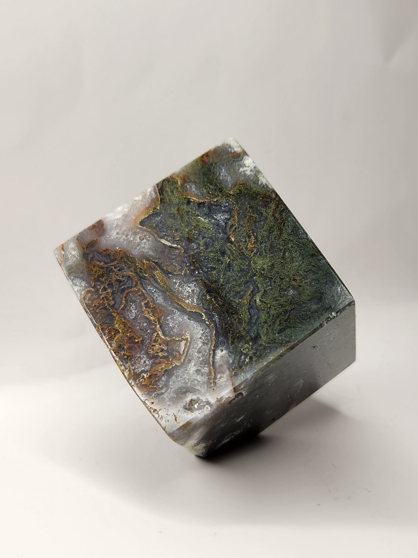 Moss Agate Floating Cube