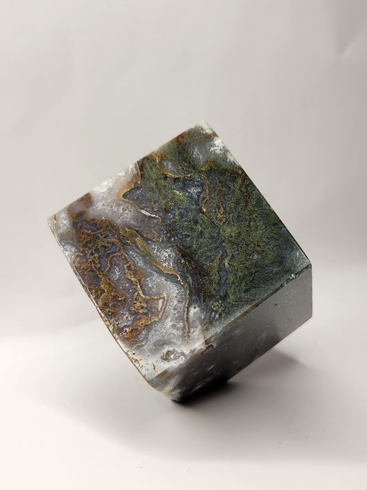 Moss Agate Floating Cube
