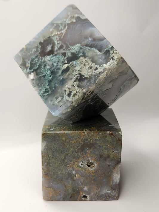 Moss Agate Floating Cube