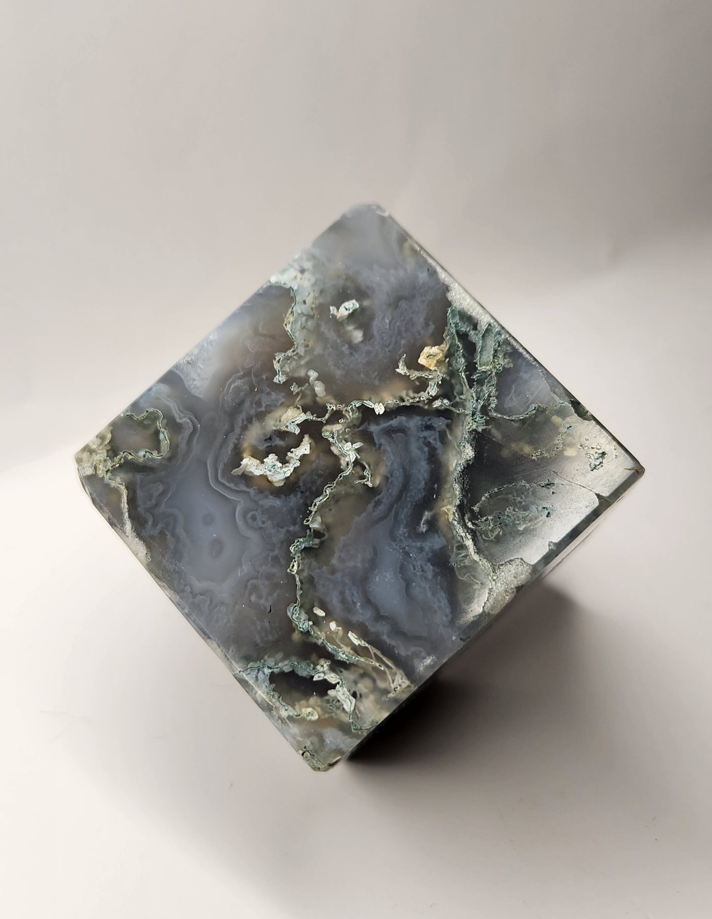 Moss Agate Floating Cube