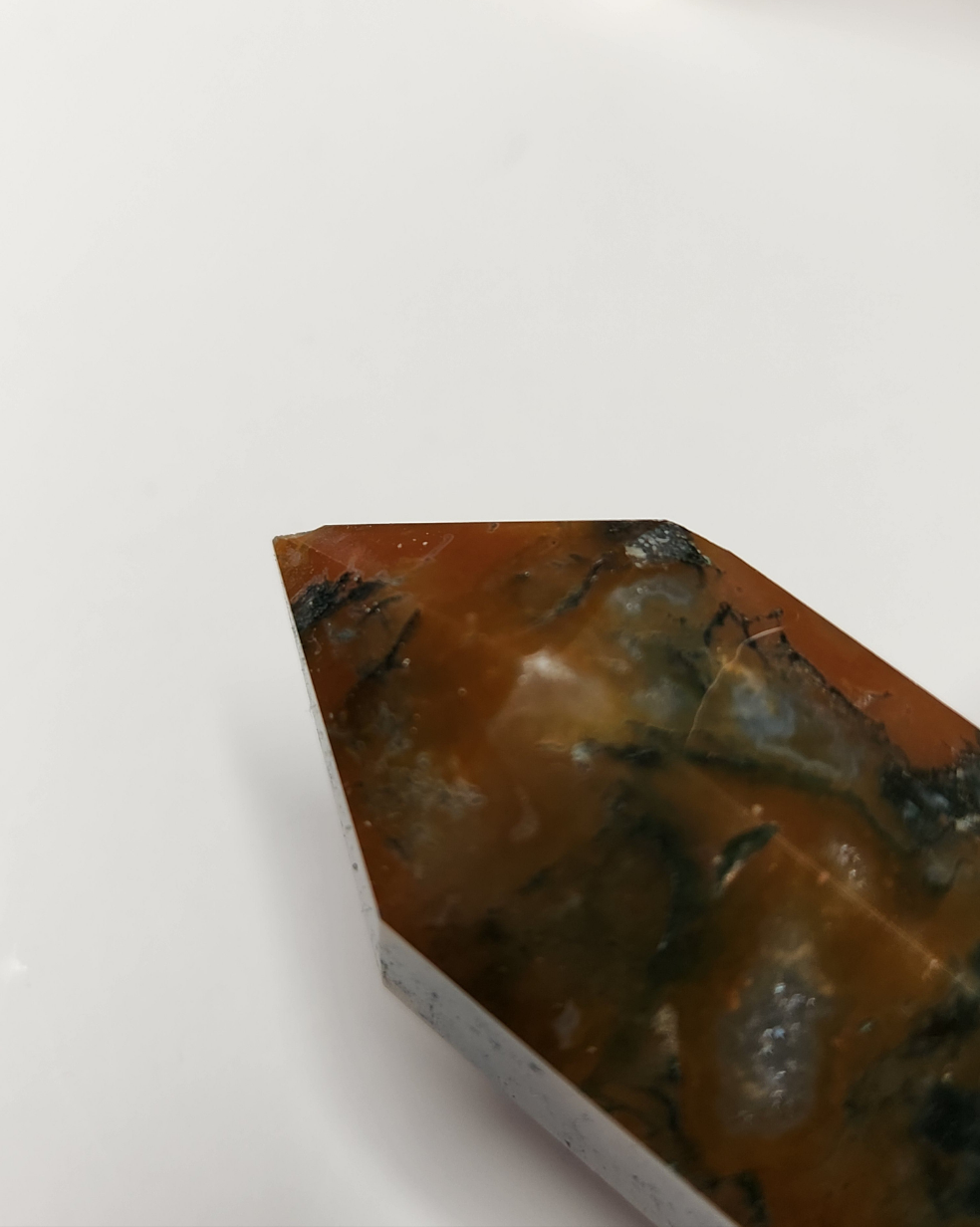 Carnelian X Moss Agate Double Point