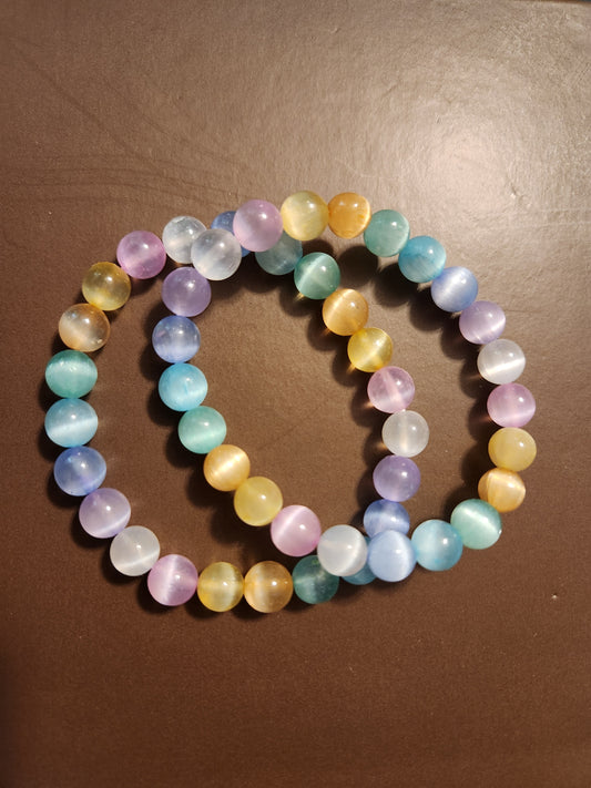 Pastel Aura Selenite  Bracelet - 8mm