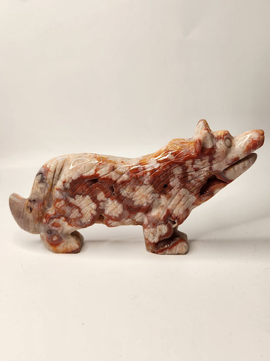 Carnelian X Flower Agate Wolf