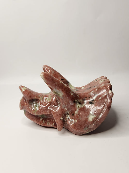 Red Aventurine with Serpentine Triceratops Head